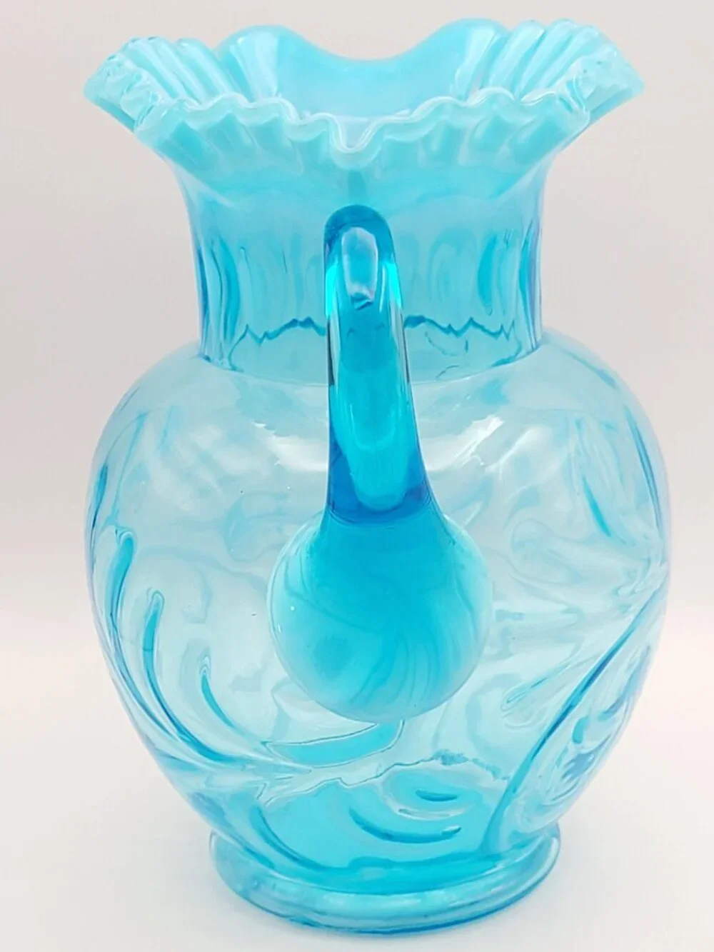 Fenton EAPG 1910 Blue Opalescent Buttons Braids Pitcher 9.25
